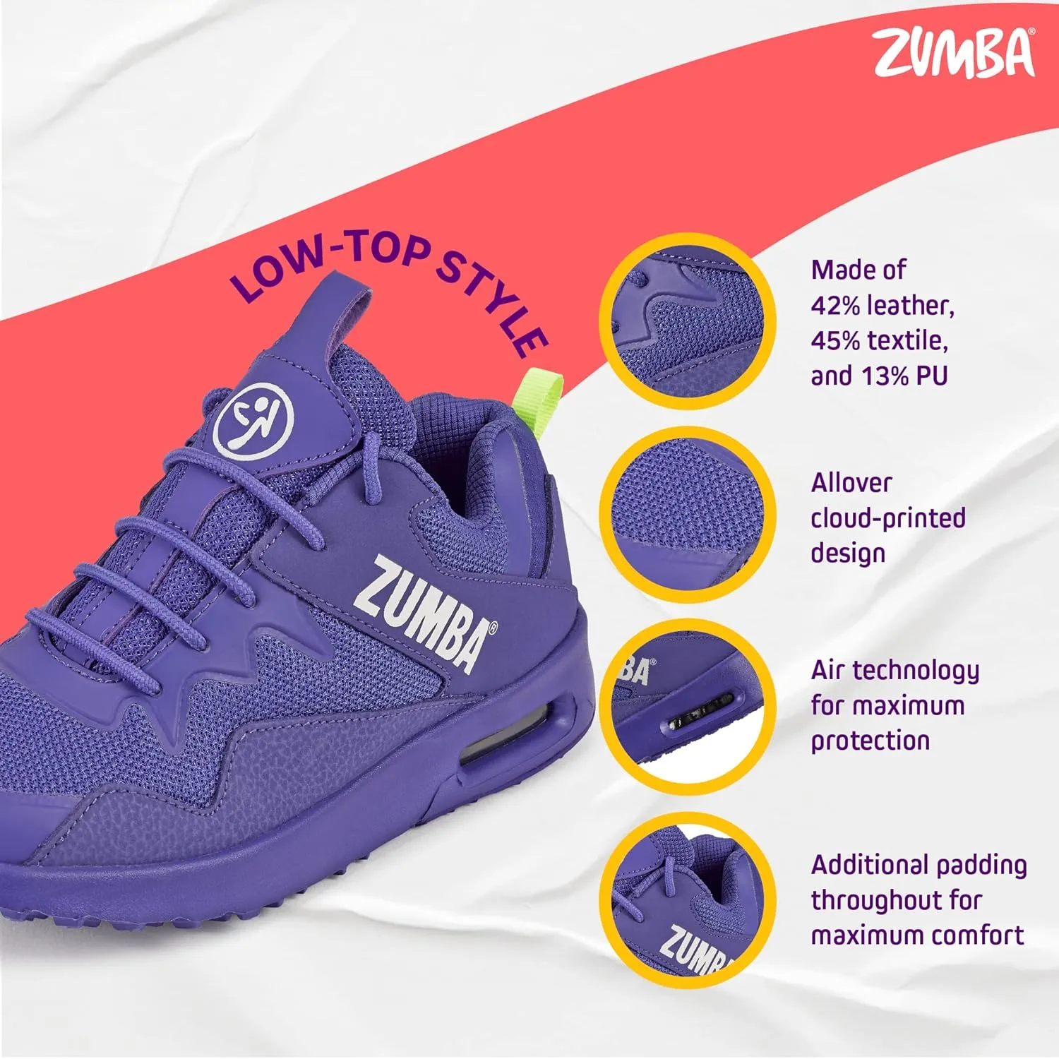 ZUMBA Women's Air Classic Sneakers, Nonslip Low-Top Dance Sneakers